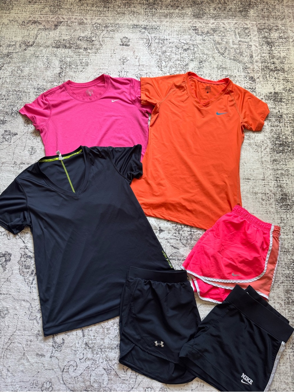Nike & Under Armour Active Mixed Athletic Tops and Shorts - Pink, Orange, Black